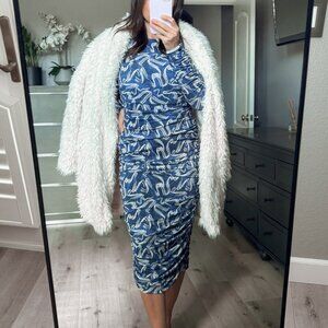 Women's Art Deco Stretch Midi Dress | Blue